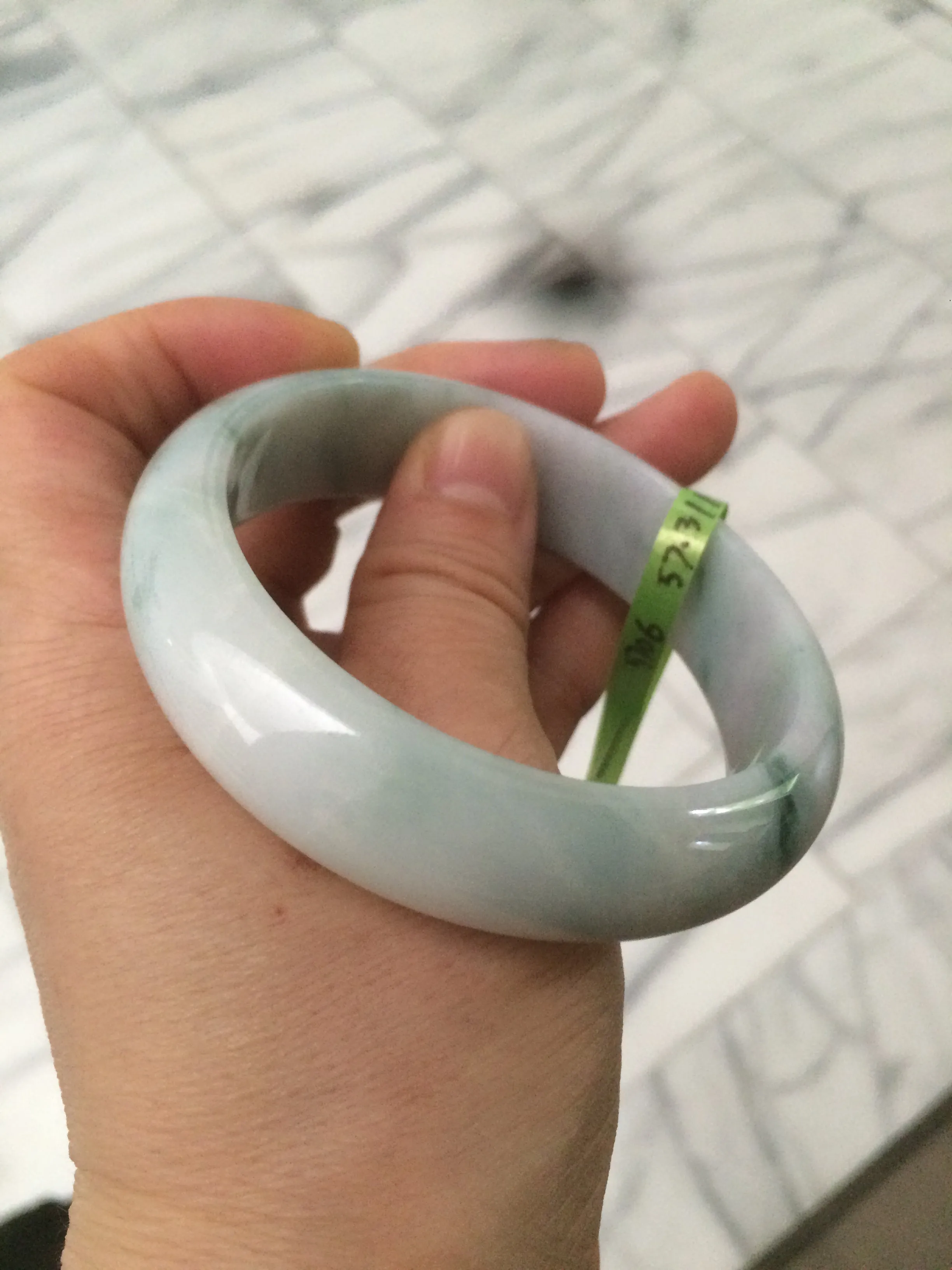 56.3mm certified 100% natural Type A white/light purple with green floating flowers jadeite jade bangle G104-5706
