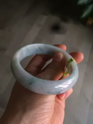 56.3mm certified 100% natural Type A white/light purple with green floating flowers jadeite jade bangle G104-5706