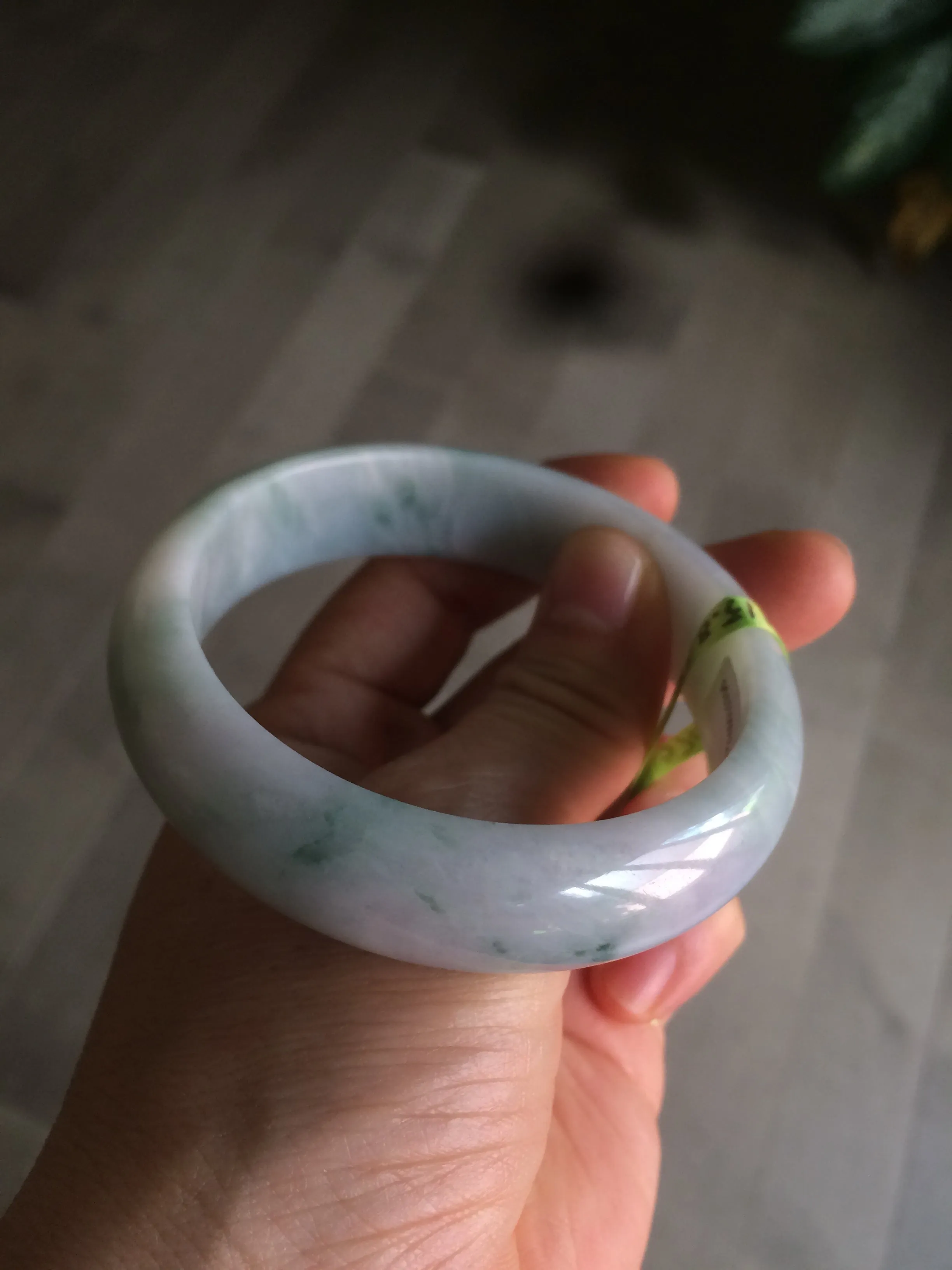 56.3mm certified 100% natural Type A white/light purple with green floating flowers jadeite jade bangle G104-5706