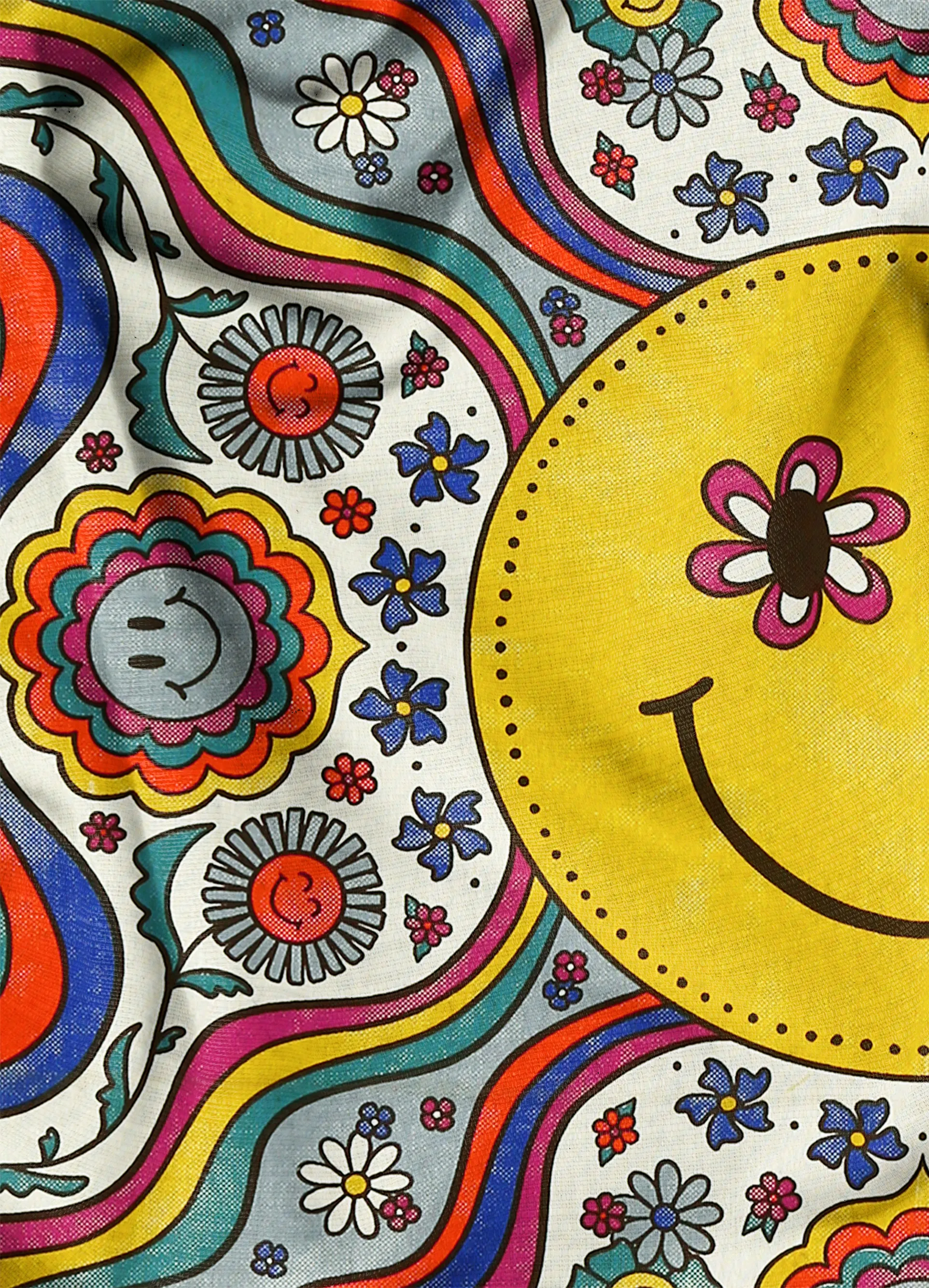 SheetKart Bohemian Smiley Face Wall Hanging Tapestry - 100% Cotton, 36x42 inches - Vibrant Home Decor with Yellow Smiles and Flowery Eyes
